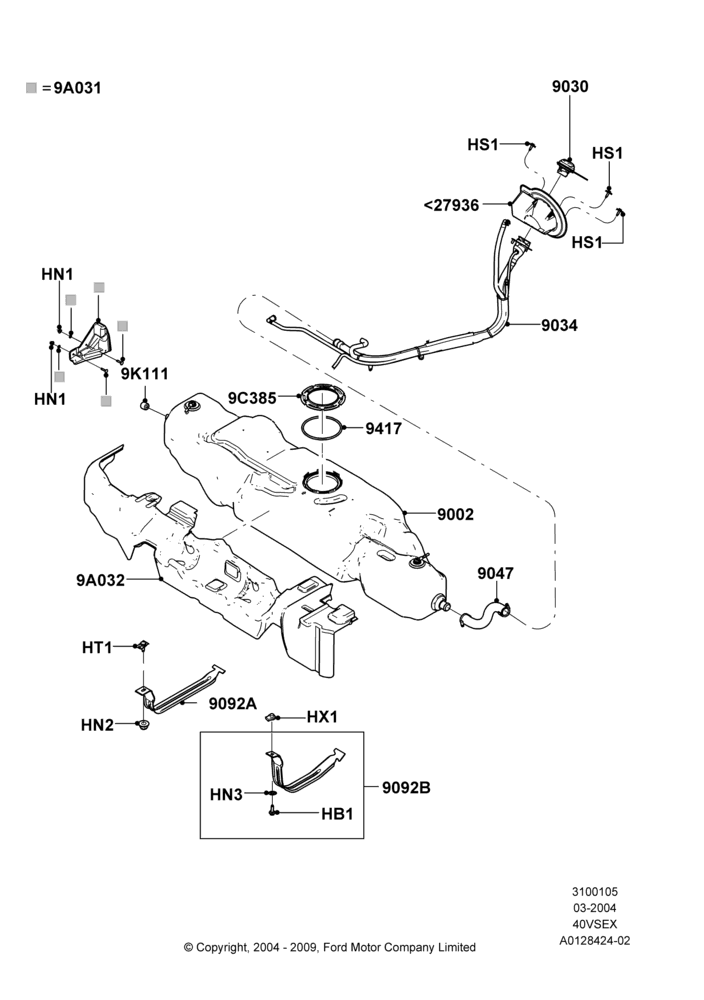 05N - Fuel Tank, (+)"Canada", (+)"Mexico", 4.0L V6 12V SOHC EFI, Less Skid Plates, US MARKETS; 01/MAR/2004-19/JUL/2005