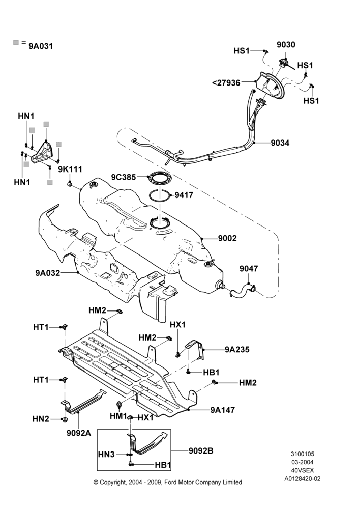 05K - Fuel Tank, (+)"Canada", (+)"Mexico", 4.0L V6 12V SOHC EFI, US MARKETS, With Skid Plates; 01/MAR/2004-19/JUL/2005