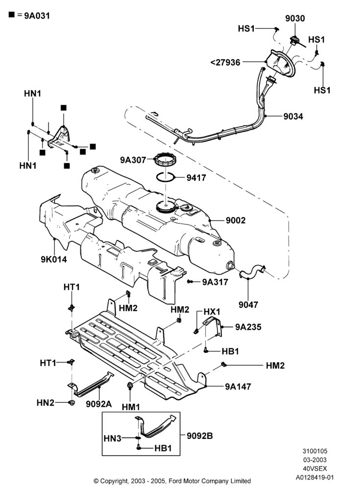 05J - Fuel Tank, 4.0L V6 12V SOHC EFI, With Skid Plates; 04/AUG/2003-01/MAR/2004