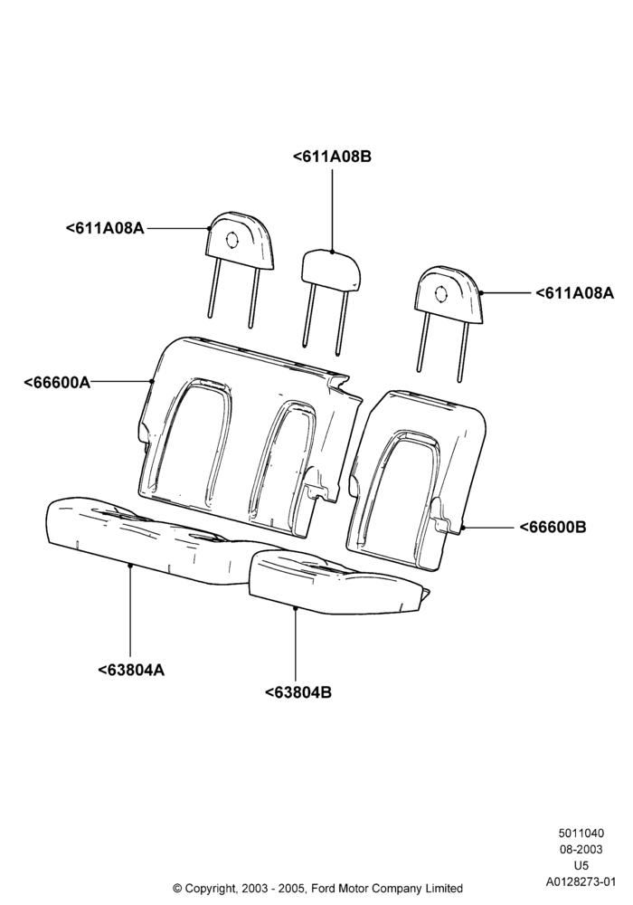 40G - Rear Seat Covers, 2nd Row 60/40 (3 P) Folding Seat, Lincoln/Mercury Series, US MARKETS; 04/AUG/2003-19/JUL/2005