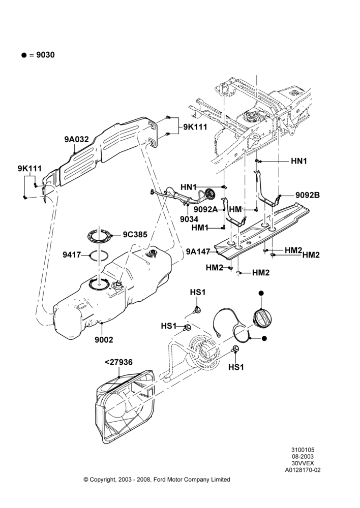 05A - Fuel Tank, 3.0 V6 12V OHV EFI, Skid Plate; 04/AUG/2003-18/AUG/2008