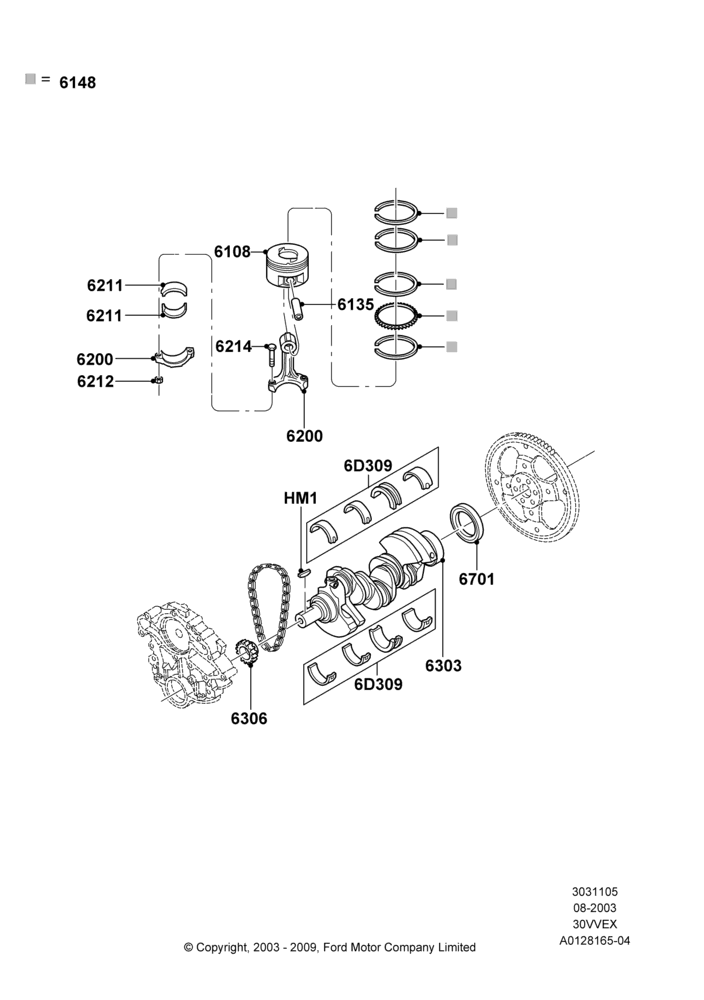 05 - Crankshaft/Pistons and Bearings, 3.0 V6 12V OHV EFI; 04/AUG/2003-18/AUG/2008