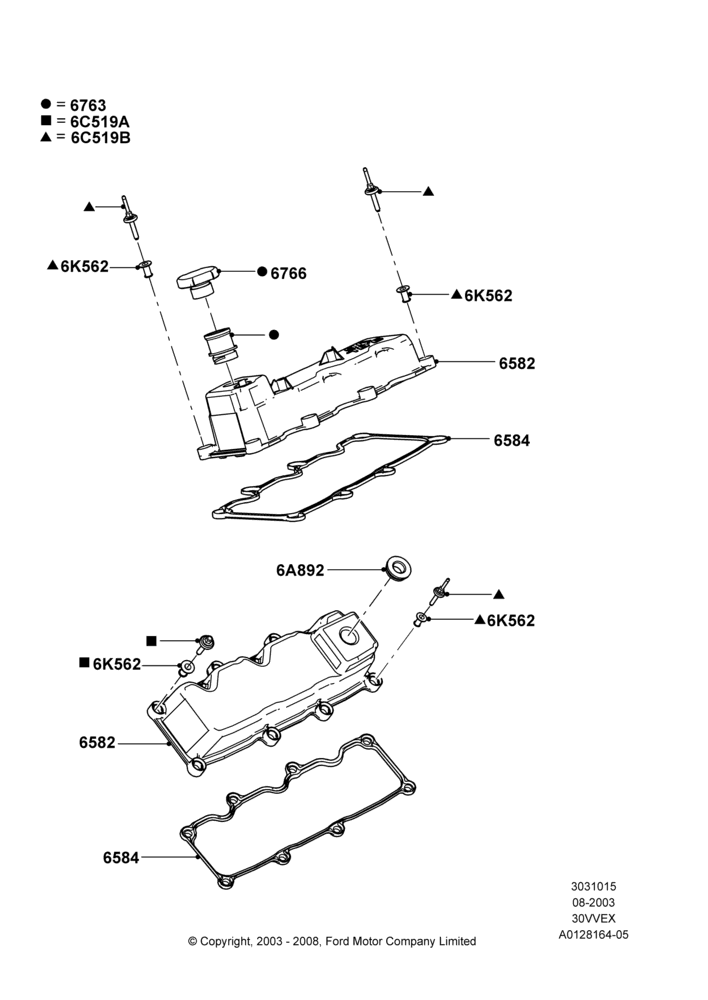 15 - Cylinder Head Cover, 3.0 V6 12V OHV EFI; 04/AUG/2003-18/AUG/2008