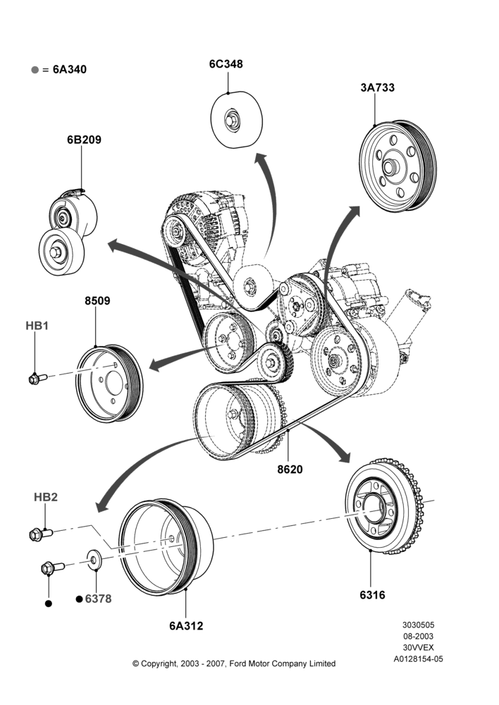 Pulleys and Drive Belts, 3.0 V6 12V OHV EFI