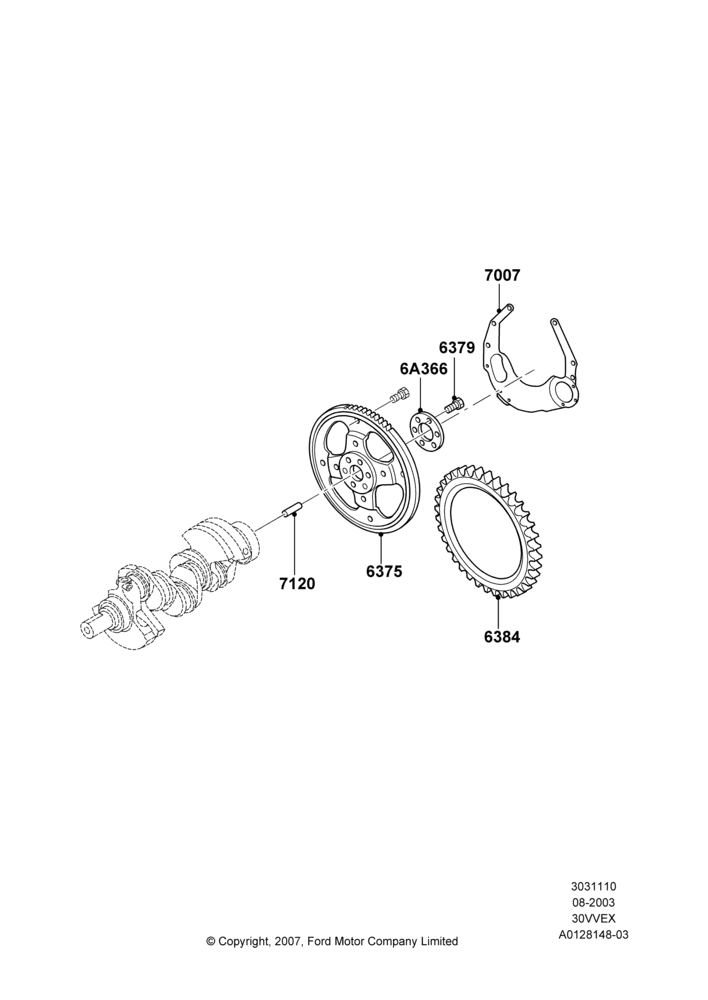 10 - Flywheel, 3.0 V6 12V OHV EFI; 04/AUG/2003-18/AUG/2008