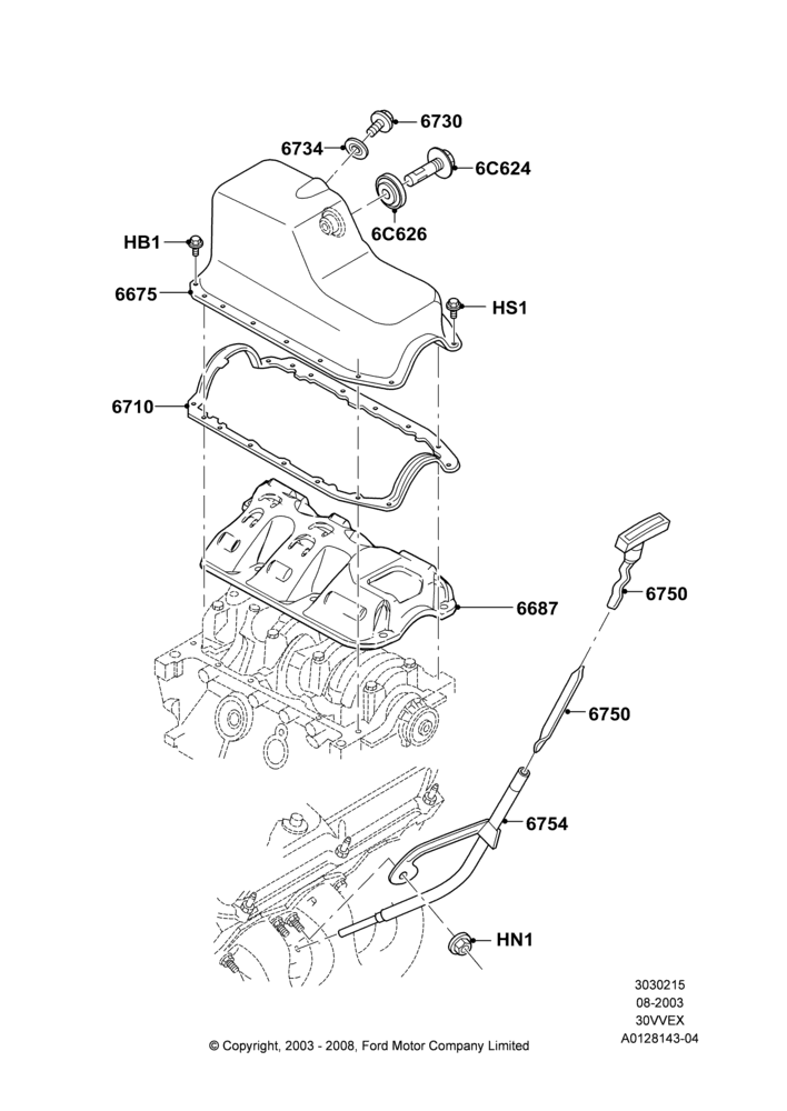 15 - Oil Pan/Oil Level Indicator, 3.0 V6 12V OHV EFI; 04/AUG/2003-18/AUG/2008