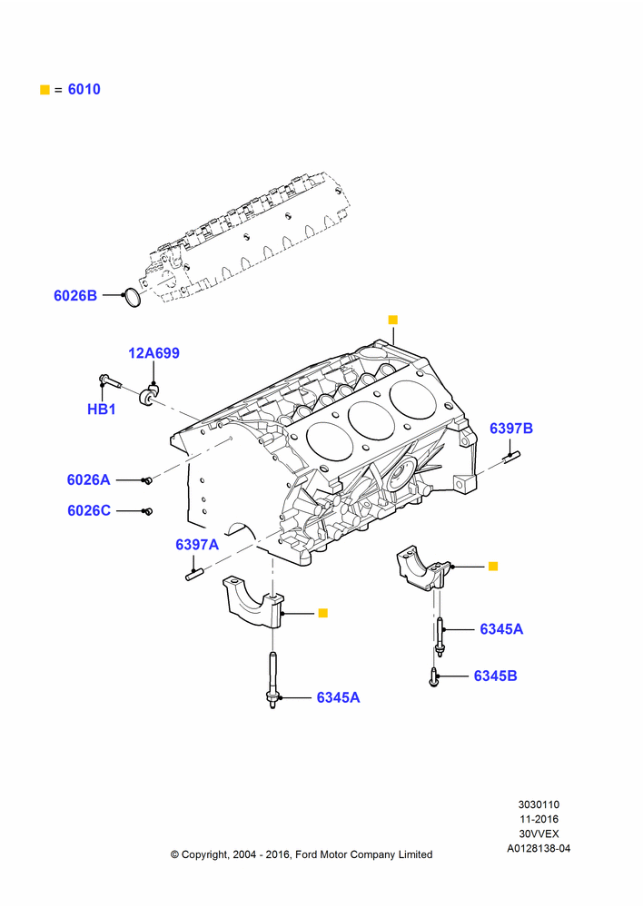 10 - Cylinder Block and Plugs, 3.0 V6 12V OHV EFI; 04/AUG/2003-18/AUG/2008