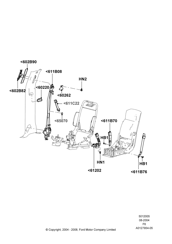 05G - Front Seat Belts, Crew Cab, With 40/20/40 Split Bench Frnt Seat, With Split Bench Front Seat, With Sport 40/20/40 Front Seat; 23/AUG/2004-18/AUG/2008