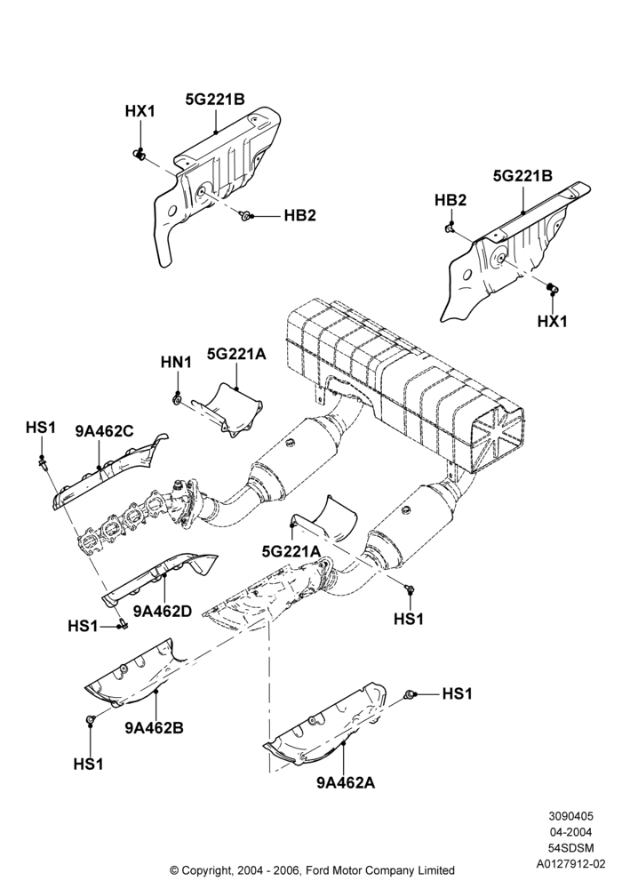 05A - Heat Shields - Exhaust System, 5.4L 4V DOHC EFI S/C ALUM V8 G; 30/JUN/2004-30/SEP/2006