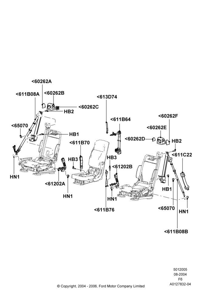 05B - Front Seat Belts, Regular Cab; 23/AUG/2004-18/AUG/2008