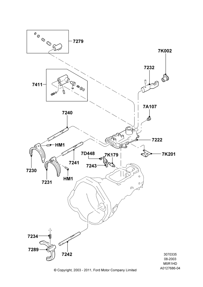 35B - Manual Trans Gear Shift Linkage, 3.0 V6 12V OHV EFI, 4.0L V6 12V SOHC EFI; 04/AUG/2003-16/DEC/2011