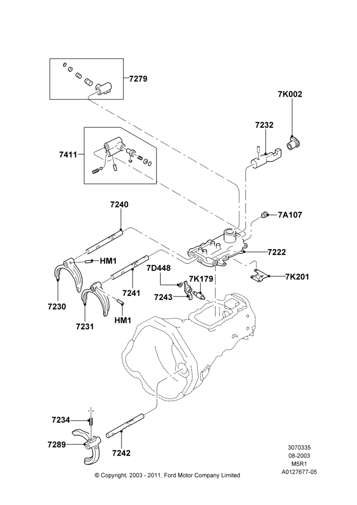 35 - Manual Trans Gear Shift Linkage, 2.3L 4V NA I4 Petrol, M5R1 - 5 Speed Manual; 04/AUG/2003-16/DEC/2011