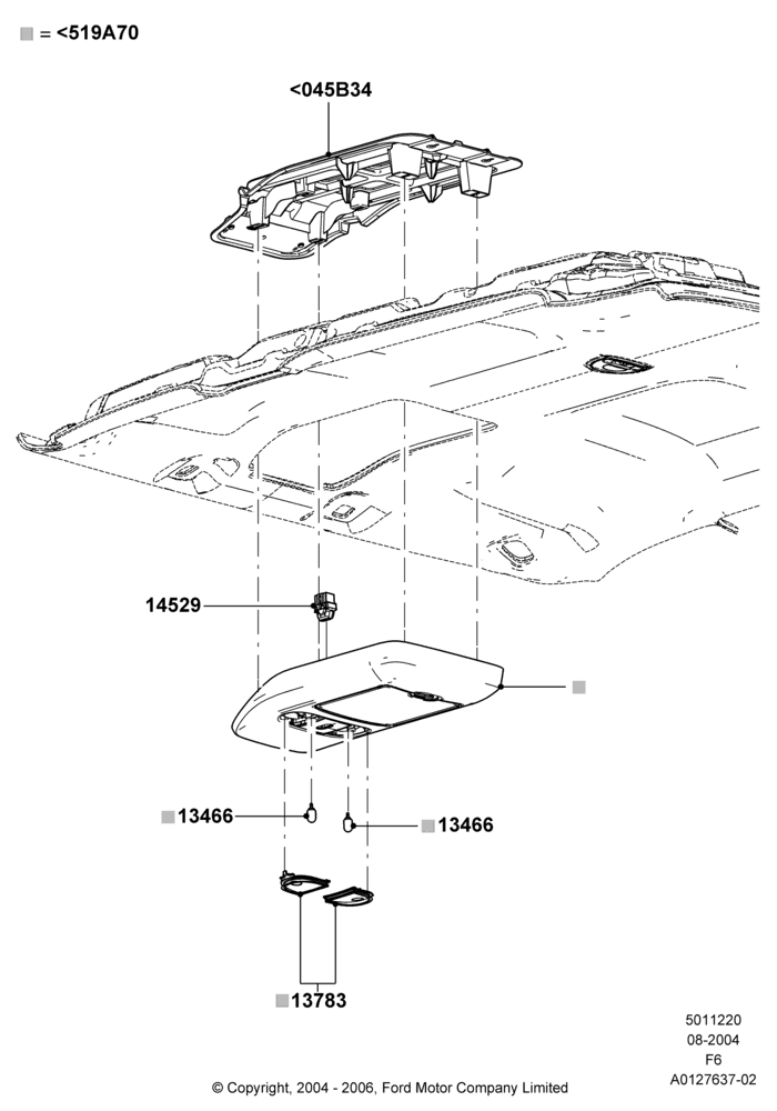 20I - Console - Overhead, Crew Cab, Less Sun Roof, With Overhead Console Less Rail; 23/AUG/2004-13/AUG/2007