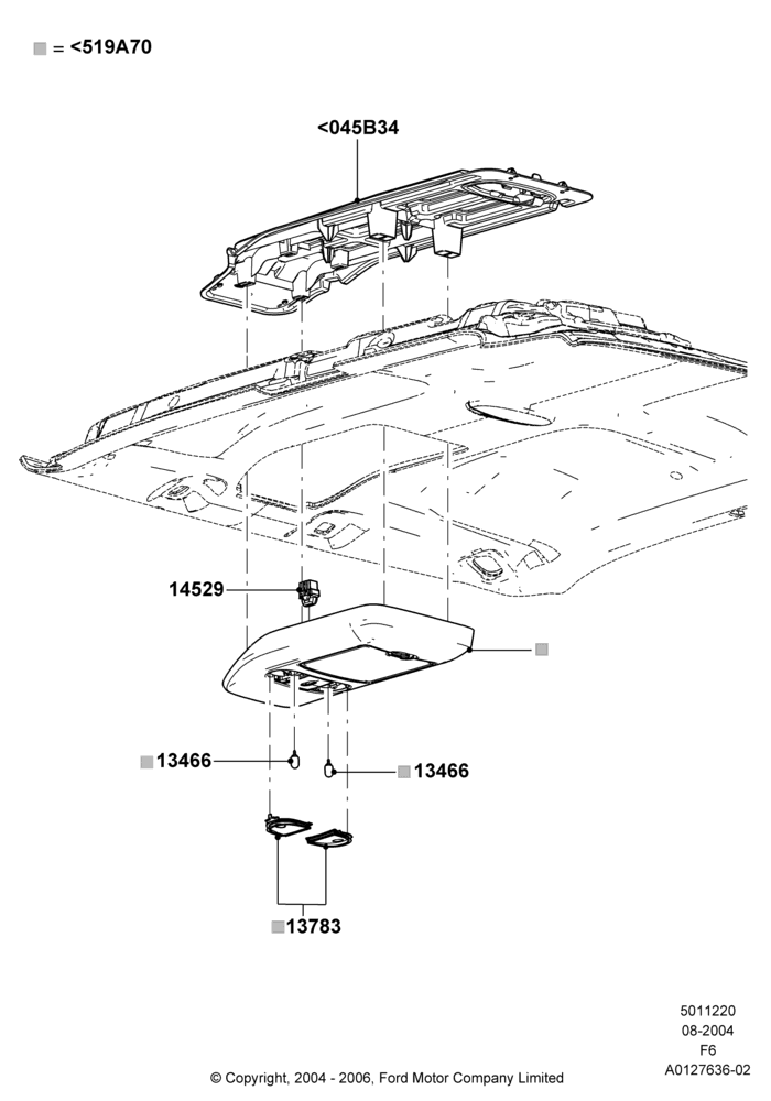 20H - Console - Overhead, Less Sun Roof, Super Cab, With Overhead Console Less Rail; 23/AUG/2004-18/AUG/2008