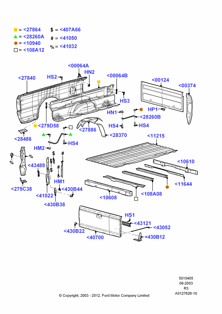 05B - Pick Up Box/Tailgate and Tonneau, Styleside Box - STL Inner/Outer, With 7' Box; 04/AUG/2003-16/DEC/2011