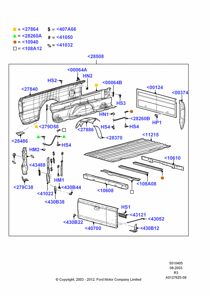 05A - Pick Up Box/Tailgate and Tonneau, Styleside Box - STL Inner/Outer, With 6' Box; 04/AUG/2003-16/DEC/2011