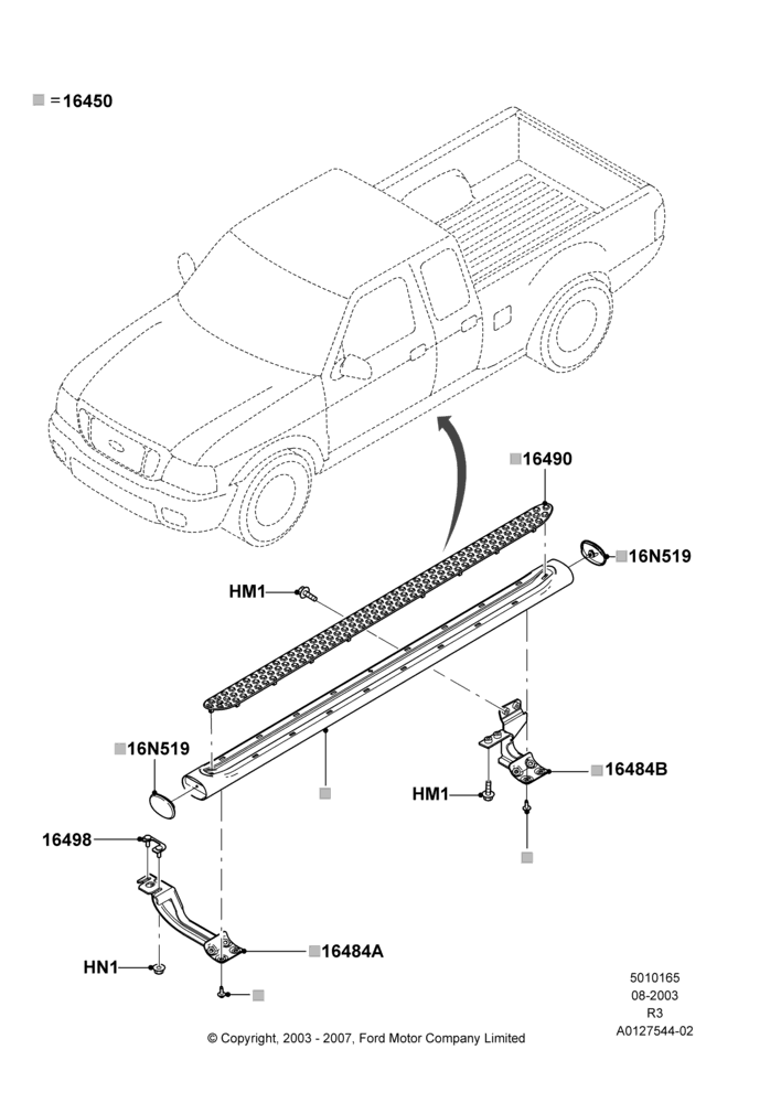 65C - Running Boards/Side Steps, Super Cab - 4 Door, Factory Installed; 04/AUG/2003-08/AUG/2005
