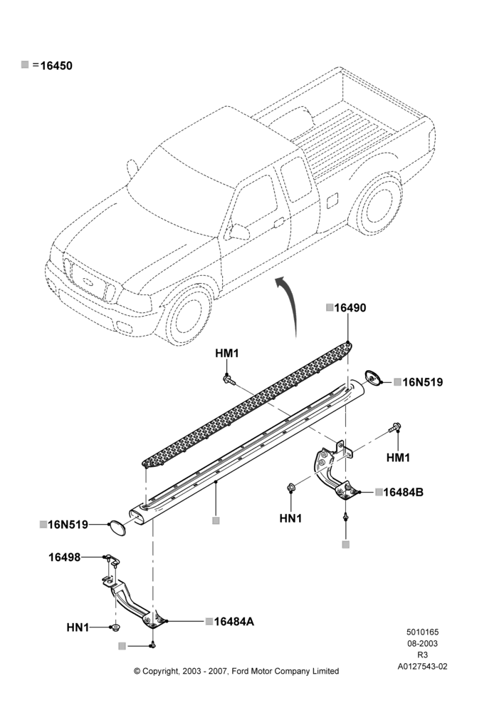 65B - Running Boards/Side Steps, Super Cab, Factory Installed; 04/AUG/2003-08/AUG/2005