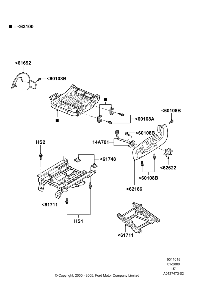 15B - Front Seat Base, With Low Back Front Seats, With Premium Front Seats; 31/JAN/2000-19/AUG/2002