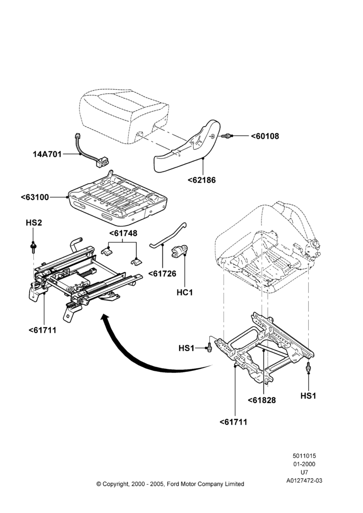 15A - Front Seat Base, Sports Front Seat, With High Back Front Seats; 31/JAN/2000-19/AUG/2002