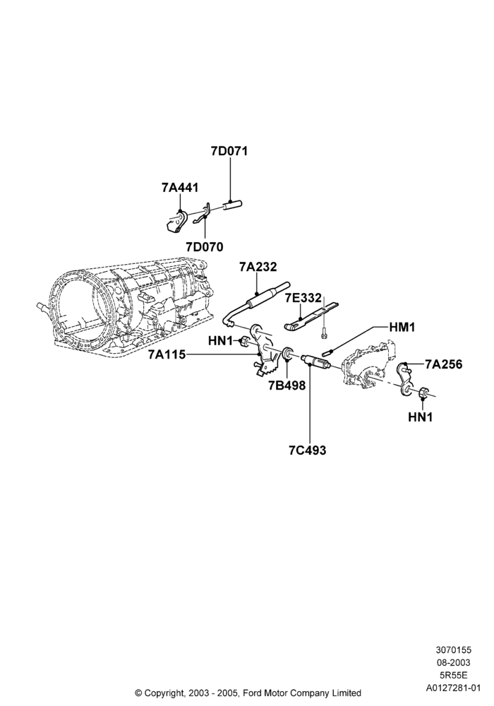 55C - Transmission Control Mechanisms, 2.3L 4V NA I4 Petrol, 3.0 V6 12V OHV EFI, 4.0L V6 12V SOHC EFI, 5R44E/5R55E - 5 Speed Auto Trans; 04/AUG/2003-16/DEC/2011