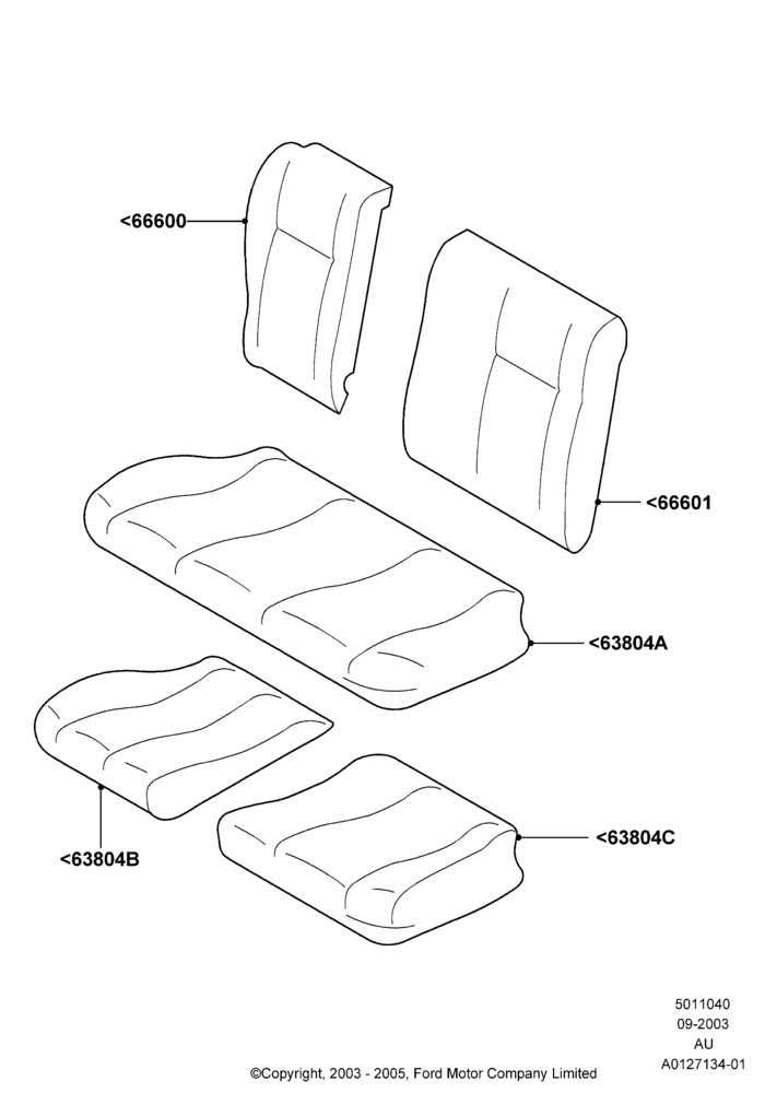 40A - Rear Seat Covers, Less Rear Headrest; 04/SEP/2003-05/APR/2004
