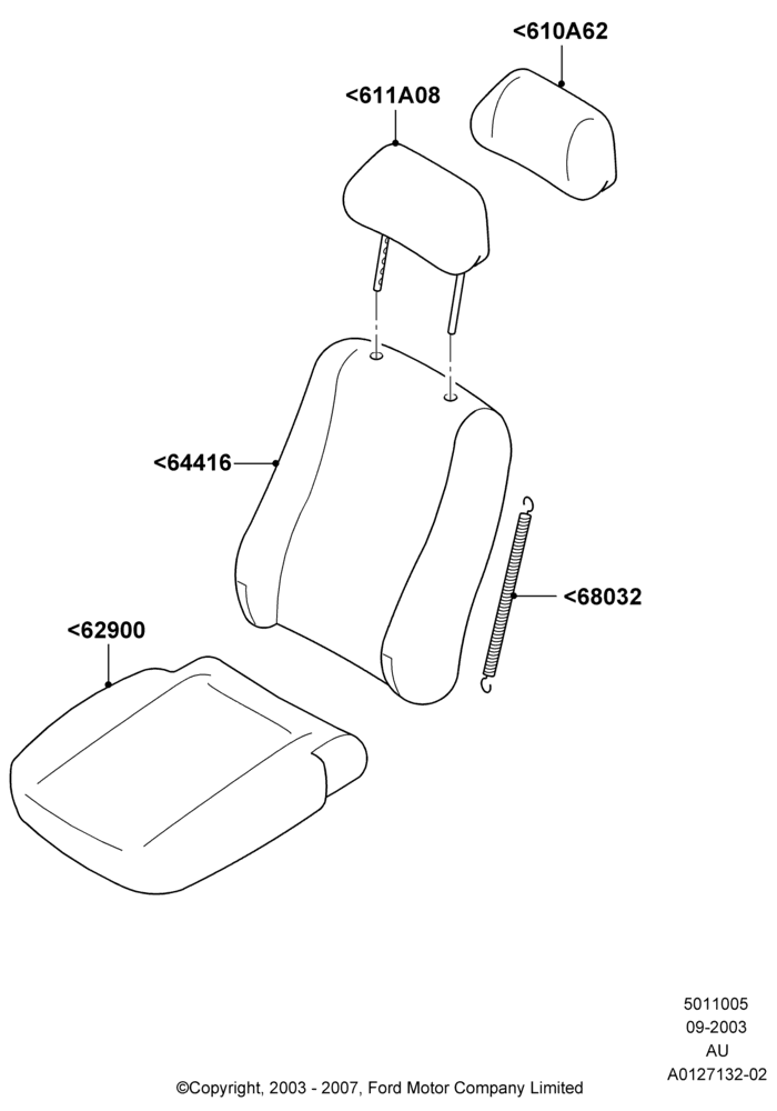 05A - Front Seat Covers, 3 Door, 5 Door Sedan, Less SVT Package; 04/SEP/2003-05/APR/2004