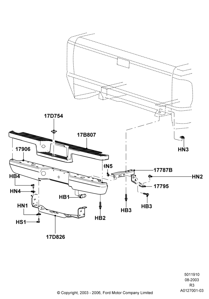 10A - Rear Bumper, Styleside Box - STL Inner/Outer; 04/AUG/2003-08/AUG/2005