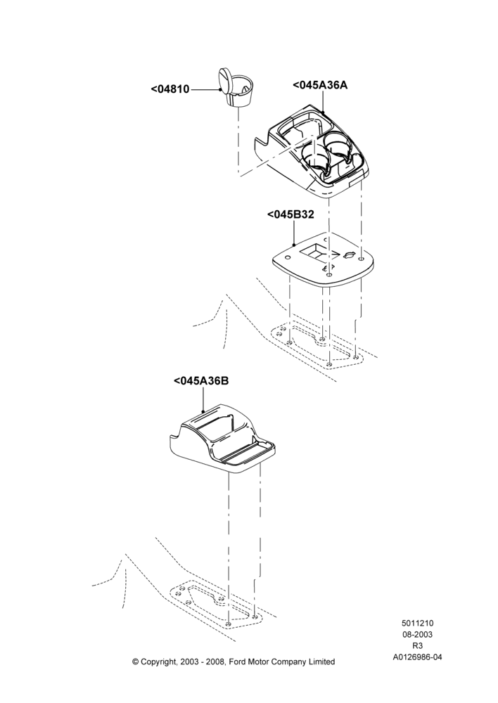 10A - Console - Floor, Automatic Transmission, Less Audiophile Sound System, With Floor Consolette; 04/AUG/2003-14/SEP/2009