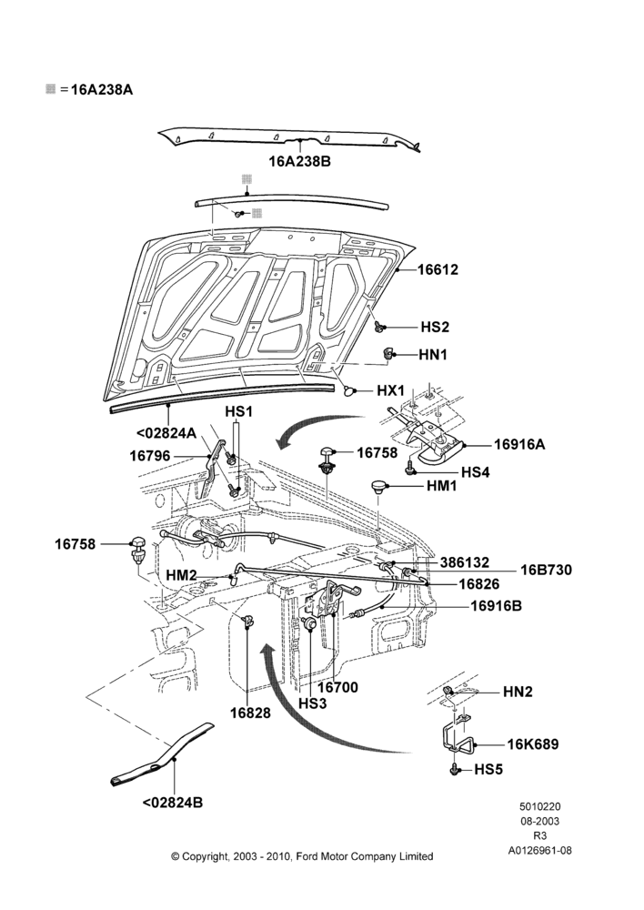 20A - Hood and Related Parts, Production Installed; 04/AUG/2003-16/DEC/2011