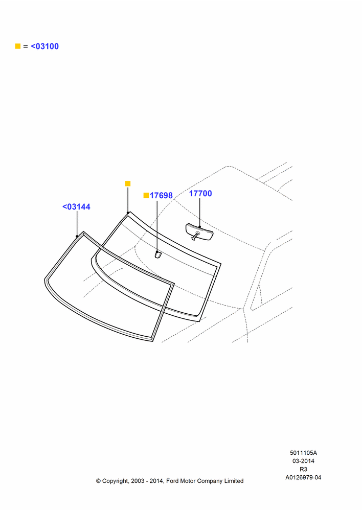 05A - Windshield/Inside Rear View Mirror, Production Installed; 04/AUG/2003-16/DEC/2011