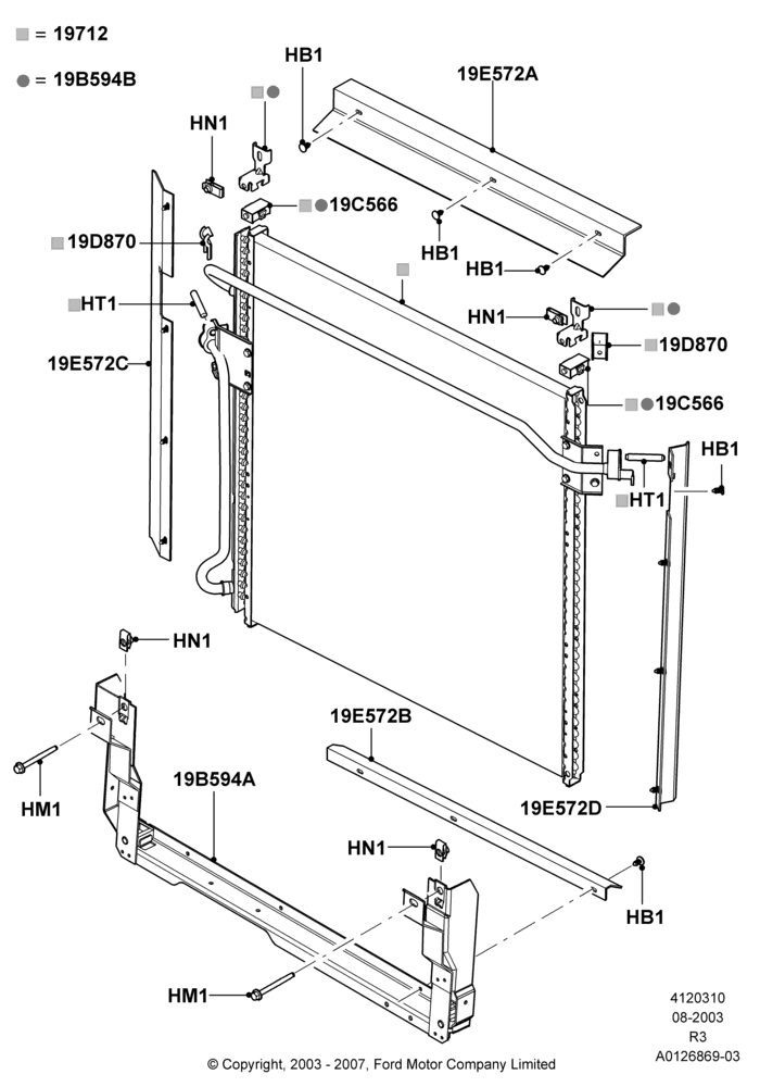 10A - Air Conditioning Condensr/Compressr, 2.3L 4V NA I4 Petrol, 3.0 V6 12V OHV EFI, With Air Conditioning, Condenser Assy; 04/AUG/2003-04/JUN/2007
