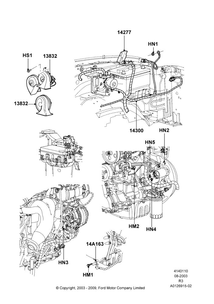 10A - Battery Cables and Horn, 2.3L 4V NA I4 Petrol; 04/AUG/2003-16/DEC/2011