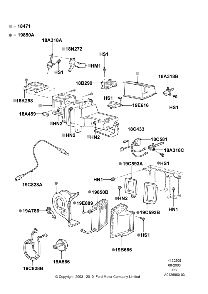 05B - Heater/Air Cond.External Components, With Air Conditioning; 04/AUG/2003-16/DEC/2011