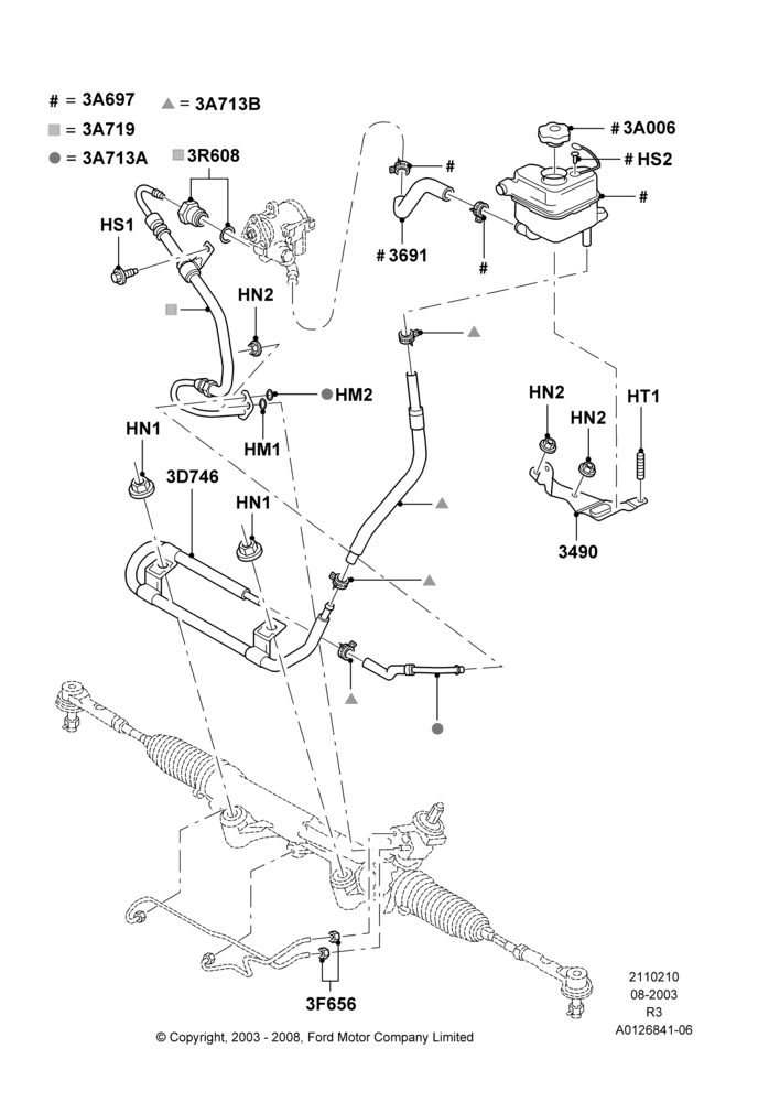 10A - Supply & Return Hoses - Power Strg; 04/AUG/2003-02/AUG/2004