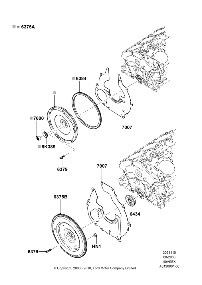 10E - Flywheel, 4.0L V6 12V SOHC EFI; 04/AUG/2003-16/DEC/2011