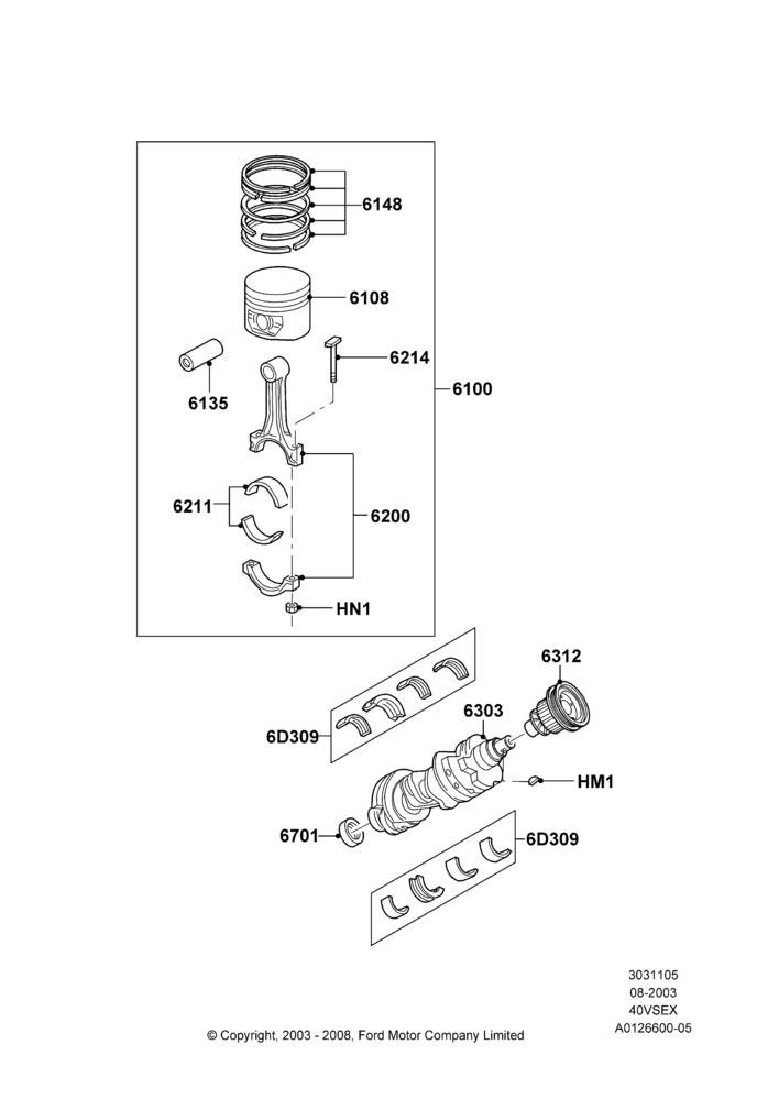05D - Crankshaft/Pistons and Bearings, 4.0L V6 12V SOHC EFI; 04/AUG/2003-16/DEC/2011
