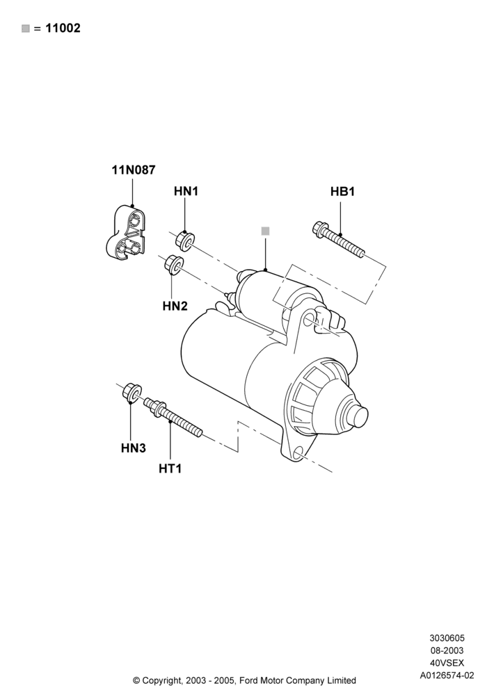 05D - Starter Motor, 4.0L V6 12V SOHC EFI; 04/AUG/2003-16/DEC/2011