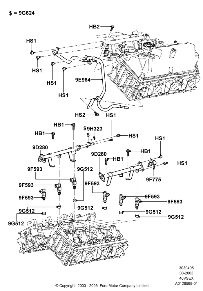 05G - Fuel Injectors and Pipes, 4.0L V6 12V SOHC EFI; 04/AUG/2003-01/DEC/2003