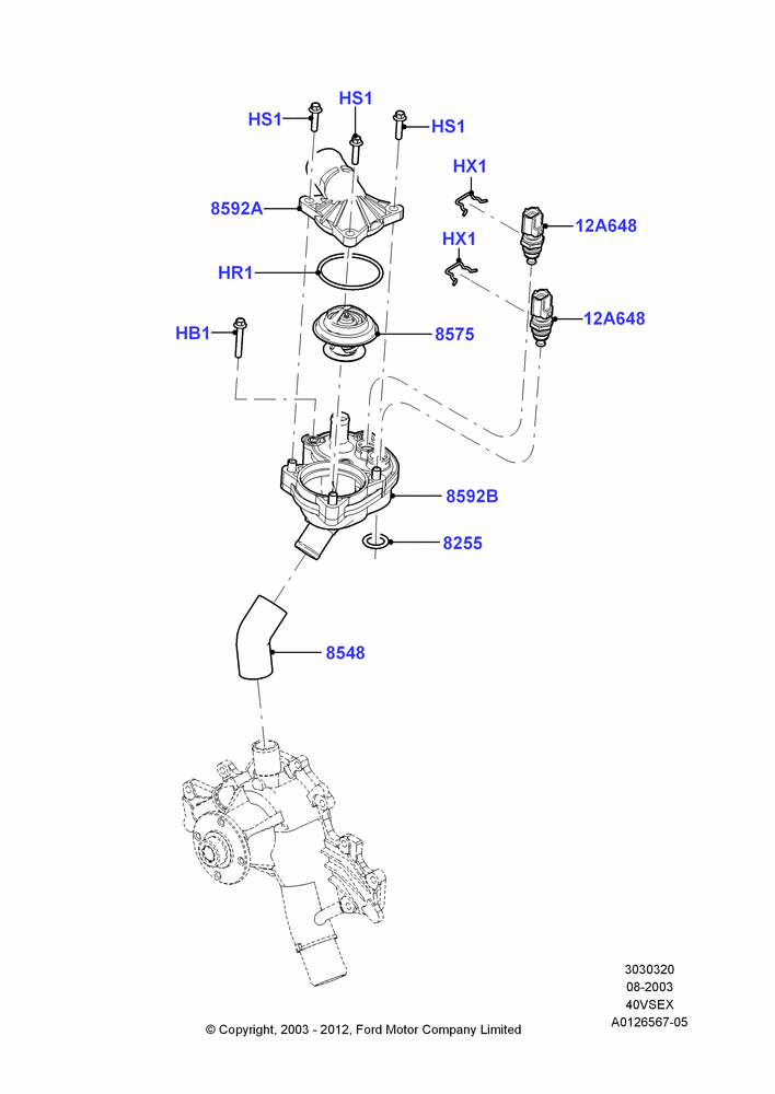 20F - Thermostat/Housing & Related Parts, 4.0L V6 12V SOHC EFI; 04/AUG/2003-16/DEC/2011