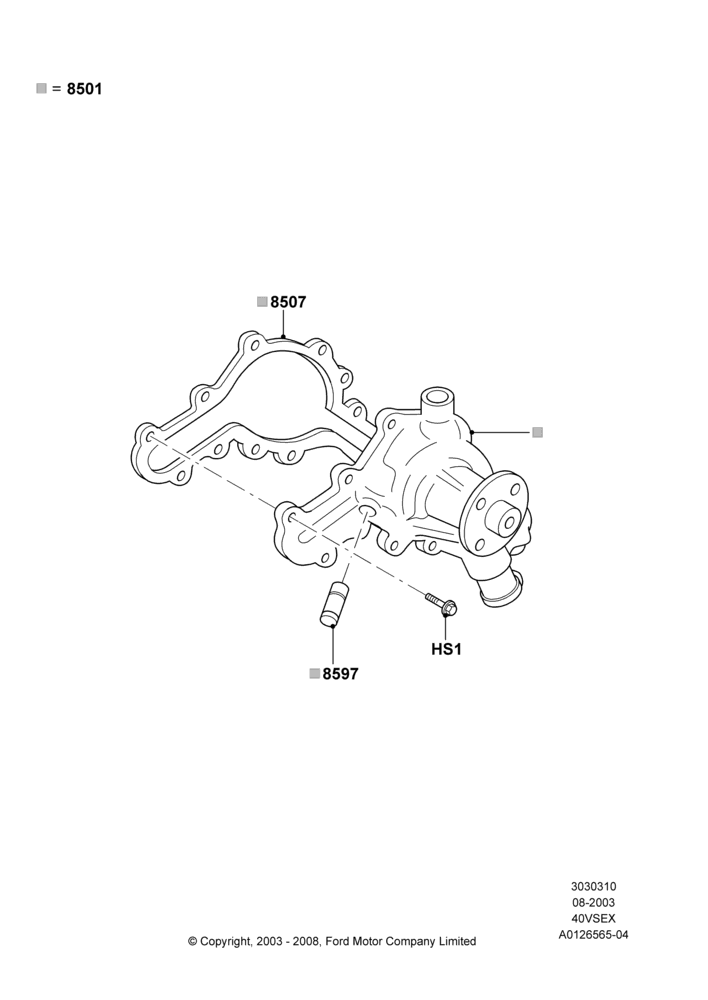 10D - Water Pump, 4.0L V6 12V SOHC EFI; 04/AUG/2003-16/DEC/2011