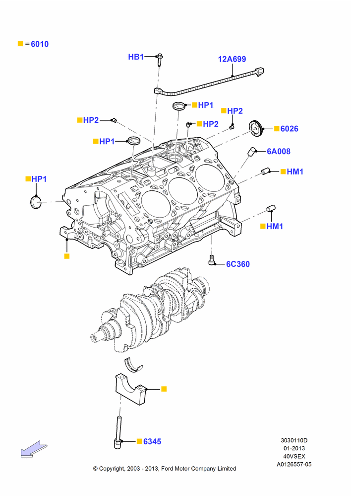 10D - Cylinder Block and Plugs, 4.0L V6 12V SOHC EFI; 04/AUG/2003-16/DEC/2011
