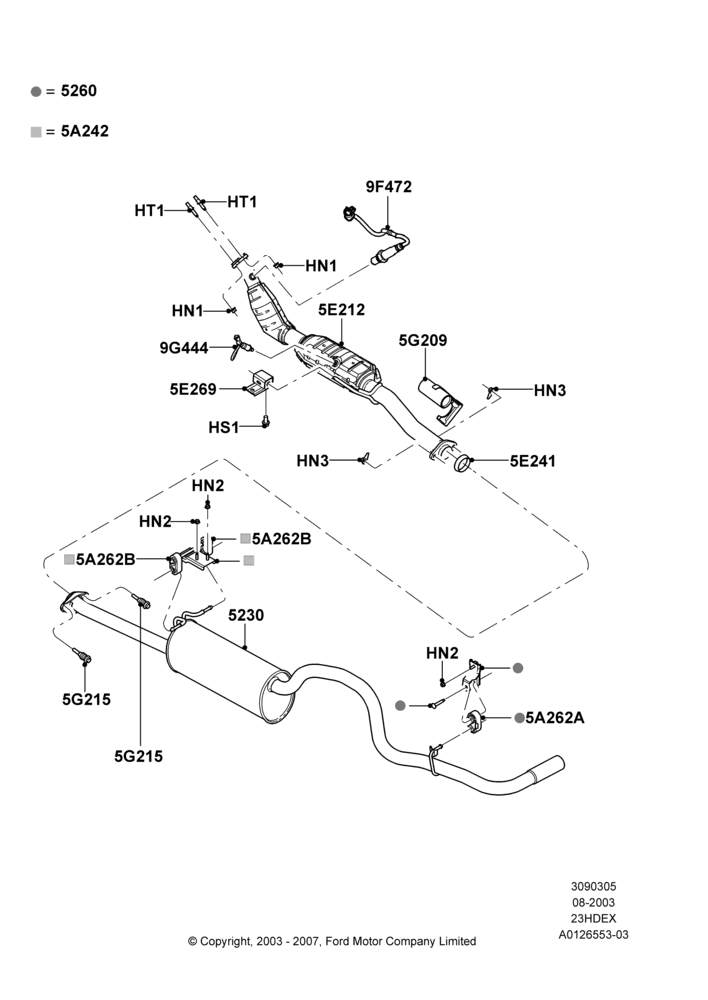 Exhaust System, 2.3L 4V NA I4 Petrol