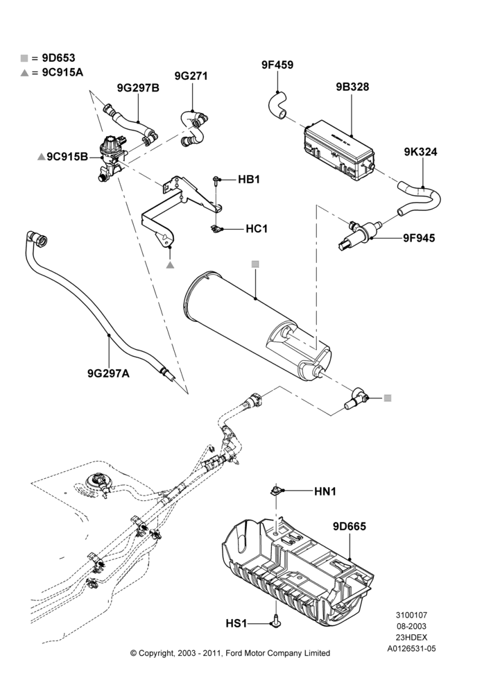 07B - Fuel Vapour System, 2.3L 4V NA I4 Petrol; 02/AUG/2004-01/MAY/2006