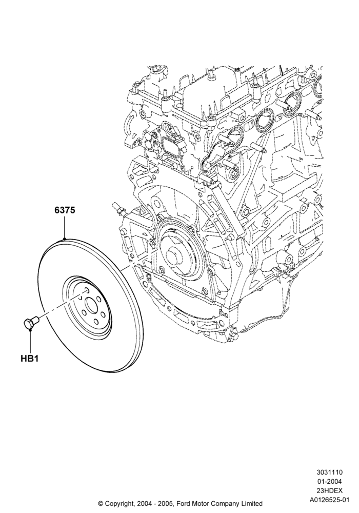 10A - Flywheel, 2.3L 4V NA I4 Petrol, 5R44E/5R55E - 5 Speed Auto Trans; 04/AUG/2003-26/JUL/2010
