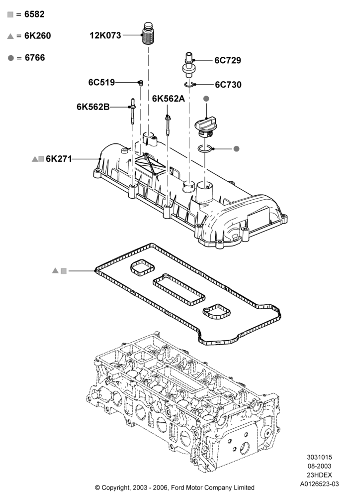 15A - Cylinder Head Cover, 2.3L 4V NA I4 Petrol; 04/AUG/2003-26/JUL/2010