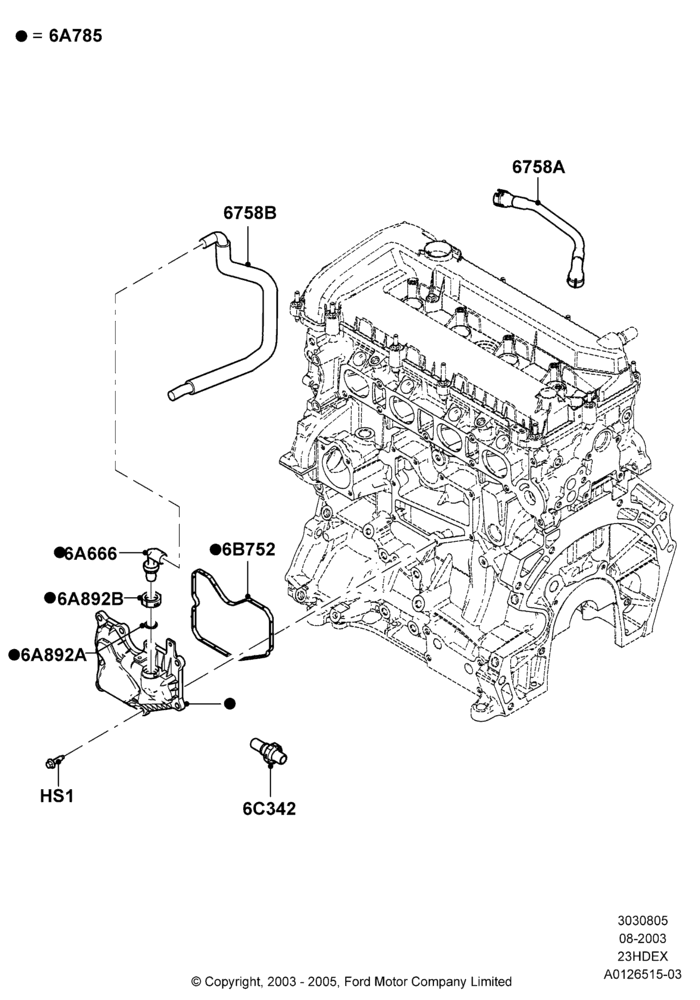 05A - Emission Control - Crankcase, 2.3L 4V NA I4 Petrol; 04/AUG/2003-26/JUL/2010