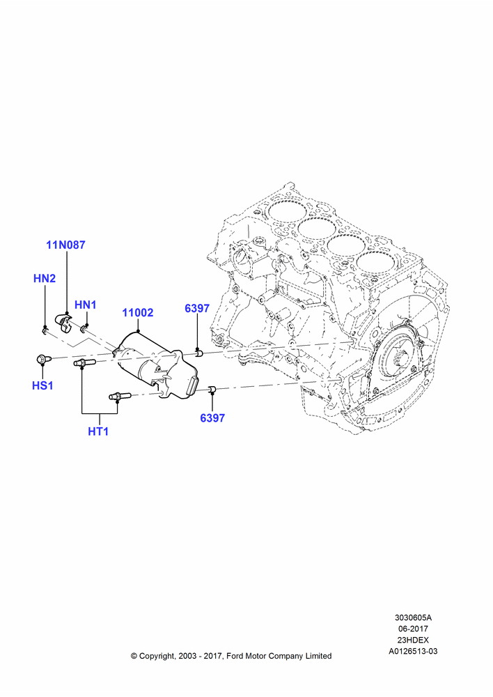 05A - Starter Motor, 2.3L 4V NA I4 Petrol; 04/AUG/2003-16/DEC/2011