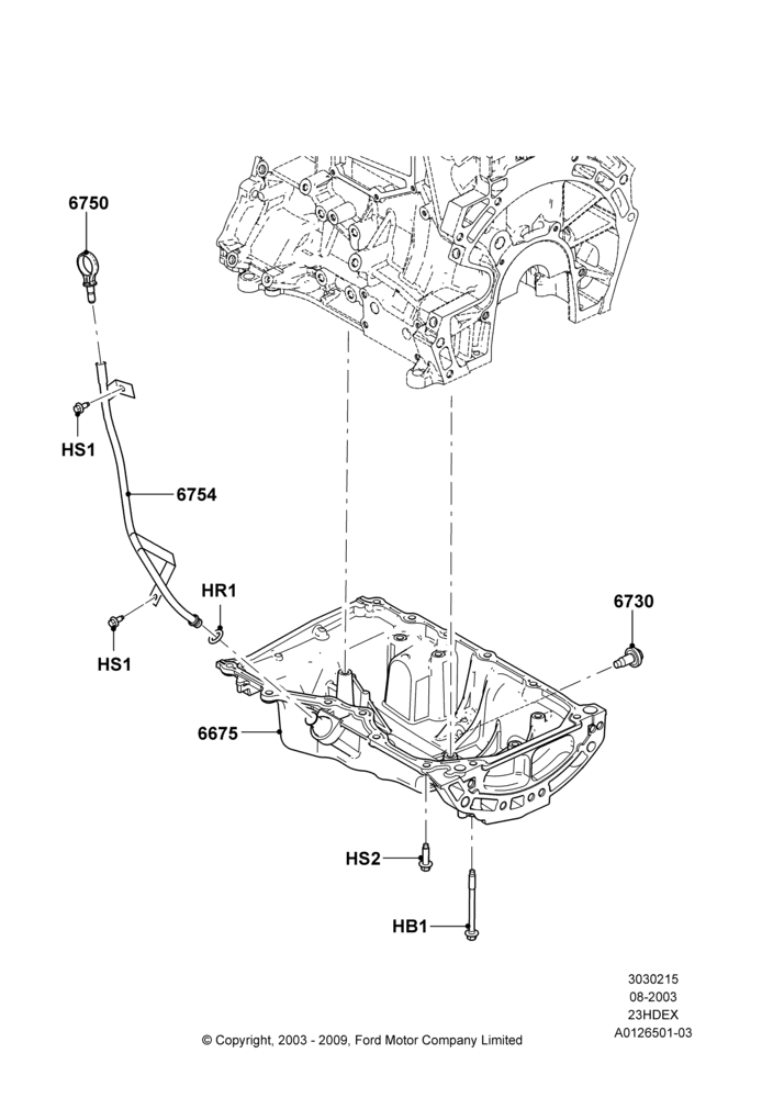 15A - Oil Pan/Oil Level Indicator, 2.3L 4V NA I4 Petrol; 04/AUG/2003-26/JUL/2010