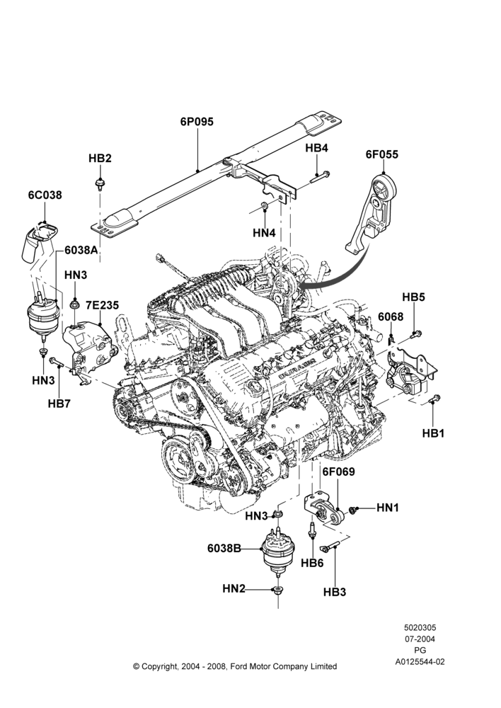05A - Engine Mounting, 3.0 V6 24V DOHC EFI Modular; 12/JUL/2004-30/APR/2007
